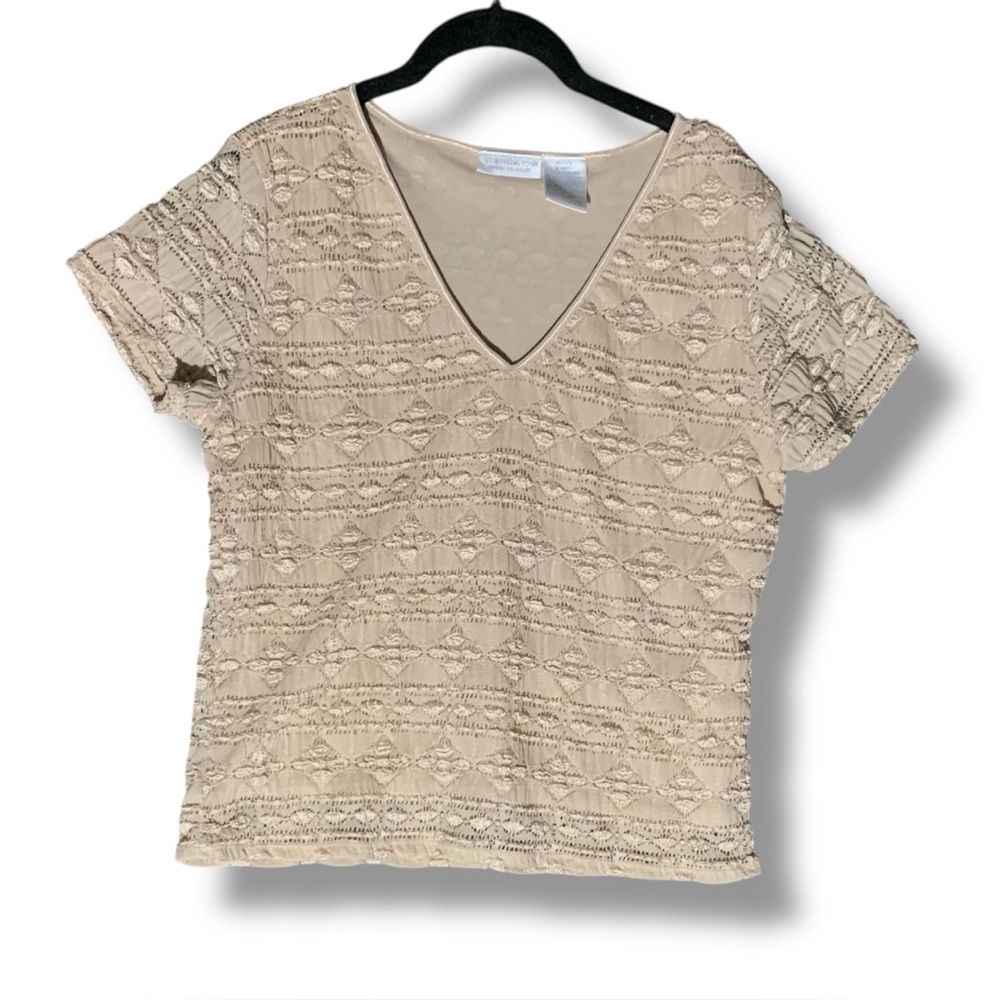 WORTHINGTON Petite Stretch V-Neck Textured Short-Sleeve Top